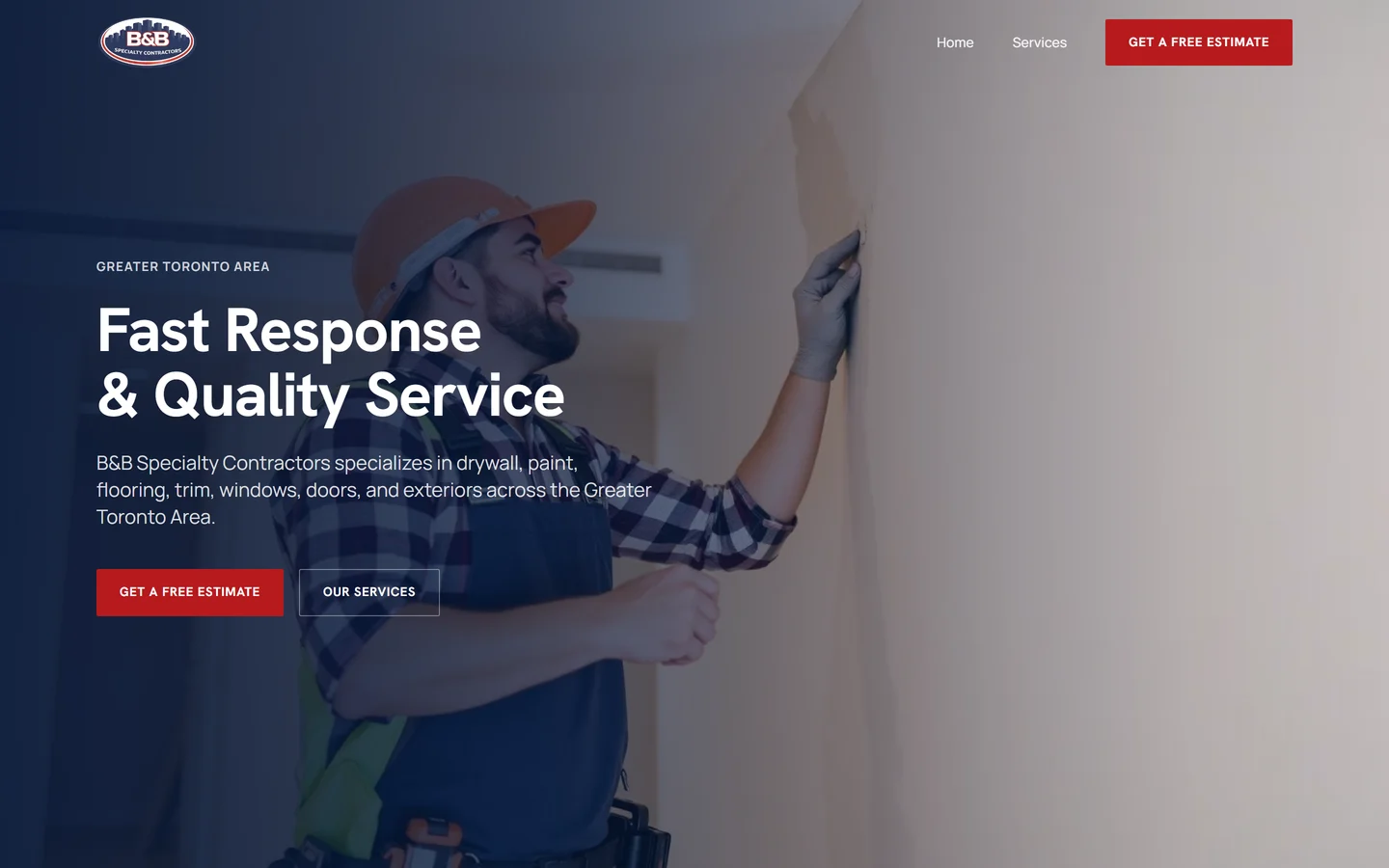 B&B Specialty Contractors website introducing the business and its services.