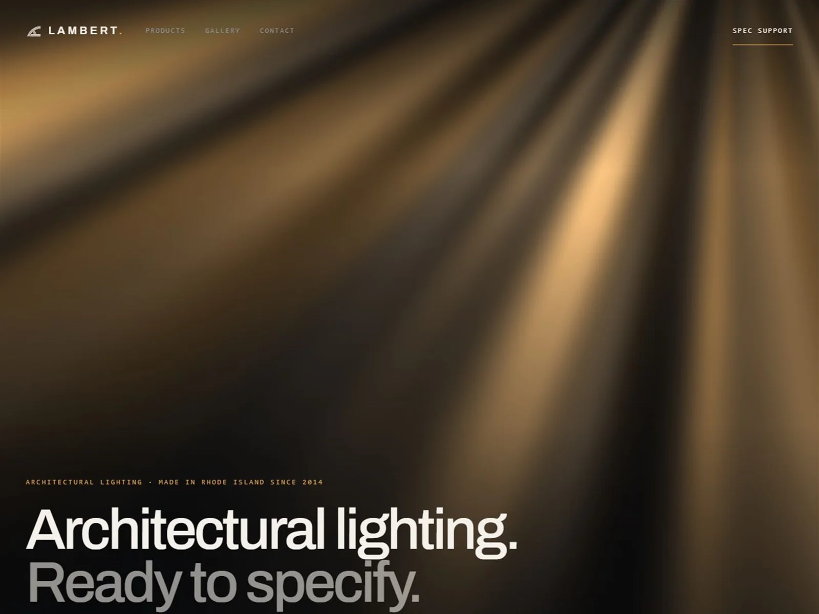 Lambert Lighting website with architectural imagery and product-family navigation.